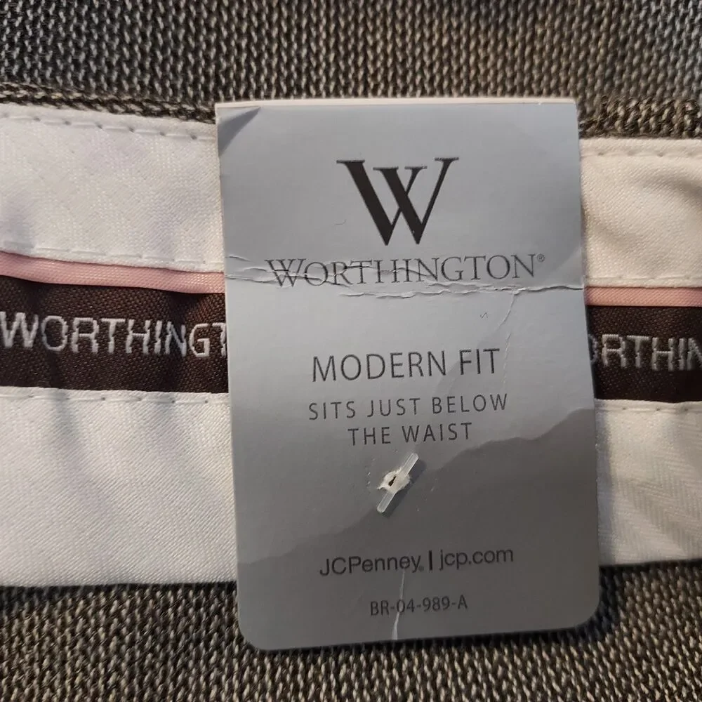 Worthington Dress Pants Womens Size 10 Tan Black Trouser Modern Fit Office NWT